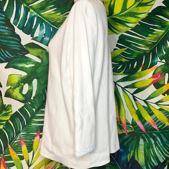 Vintage Victoria Jones 1X 90s White Winter Lightweight Beaded V Neck Sweater - Picture 5 of 9